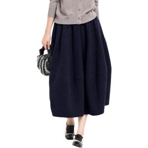 imagechouyatou Womens 2025 ALine Wool Winter Fall Skirt Cute Y2K Elastic Waist Pleated Flowy Midi Long SkirtNavy Blue