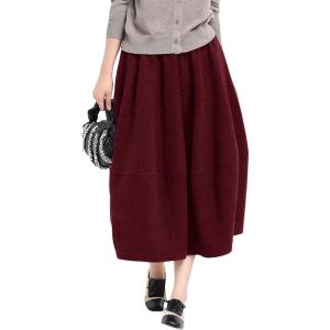imagechouyatou Womens 2025 ALine Wool Winter Fall Skirt Cute Y2K Elastic Waist Pleated Flowy Midi Long SkirtRed