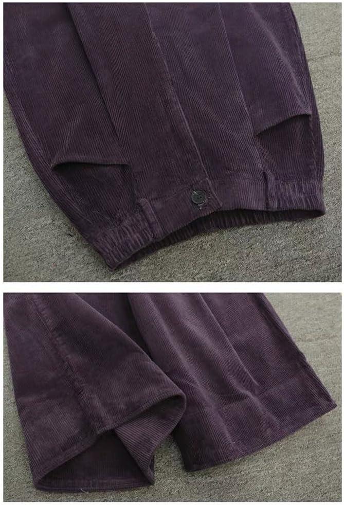 imagechouyatou Womens Vintage Corduroy Wide Leg Cropped Pants High Elastic Waist Baggy Barrel Capri Pants with PocketsPurple