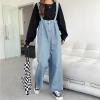 imagechouyatou Women Denim Bib Overalls Adjustable Strap Wide Leg Jean Jumpsuits Loose Fit Romper with PocketsAzure