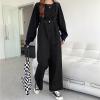 imagechouyatou Women Denim Bib Overalls Adjustable Strap Wide Leg Jean Jumpsuits Loose Fit Romper with PocketsBlack