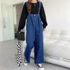 imagechouyatou Women Denim Bib Overalls Adjustable Strap Wide Leg Jean Jumpsuits Loose Fit Romper with PocketsClassic Blue