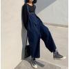 imagechouyatou Women Denim Bib Overalls Adjustable Strap Wide Leg Jean Jumpsuits Loose Fit Romper with PocketsDark Blue