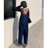 imagechouyatou Women Denim Bib Overalls Adjustable Strap Wide Leg Jean Jumpsuits Loose Fit Romper with PocketsDark Blue