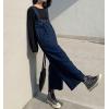 imagechouyatou Women Denim Bib Overalls Adjustable Strap Wide Leg Jean Jumpsuits Loose Fit Romper with PocketsDark Blue