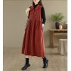 imagechouyatou Womens Babydoll Corduroy Overall Dress Lapel Button Front Ruffle Long Pinafore Jumper DressRed