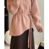 imagechouyatou Womens Casual V Neck Belted Pullover Sweaters Asymmetrical Hem Knitted Sweater Tunic Jumper TopsPink