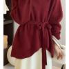 imagechouyatou Womens Casual V Neck Belted Pullover Sweaters Asymmetrical Hem Knitted Sweater Tunic Jumper TopsWine Red