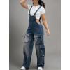 imagechouyatou Womens Denim Bib Overalls Adjustable Strap Cargo Utility Jean Jumpsuits Loose Fit RomperDark Blue
