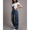 imagechouyatou Womens Denim Bib Overalls Adjustable Strap Cargo Utility Jean Jumpsuits Loose Fit RomperDark Blue