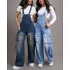 imagechouyatou Womens Denim Bib Overalls Adjustable Strap Cargo Utility Jean Jumpsuits Loose Fit RomperLight Blue