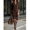 imagechouyatou Womens Fall Ribbed Knit Sweater Dresses Button Up Polo Collar Long Sleeve Knitted Midi Long DressCoffee