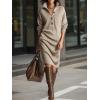imagechouyatou Womens Fall Ribbed Knit Sweater Dresses Button Up Polo Collar Long Sleeve Knitted Midi Long DressKhaki