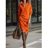 imagechouyatou Womens Fall Ribbed Knit Sweater Dresses Button Up Polo Collar Long Sleeve Knitted Midi Long DressOrange