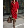 imagechouyatou Womens Fall Ribbed Knit Sweater Dresses Button Up Polo Collar Long Sleeve Knitted Midi Long DressRed