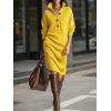 imagechouyatou Womens Fall Ribbed Knit Sweater Dresses Button Up Polo Collar Long Sleeve Knitted Midi Long DressYellow