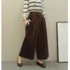 imagechouyatou Womens Vintage Corduroy Wide Leg Cropped Pants High Elastic Waist Baggy Barrel Capri Pants with PocketsBrown