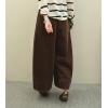 imagechouyatou Womens Vintage Corduroy Wide Leg Cropped Pants High Elastic Waist Baggy Barrel Capri Pants with PocketsBrown