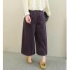 imagechouyatou Womens Vintage Corduroy Wide Leg Cropped Pants High Elastic Waist Baggy Barrel Capri Pants with PocketsPurple