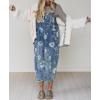 imagechouyatou Womens Vintage FLoral Print Denim Bib Overalls Y2k Boyfriend Baggy Jumpsuit Wide Leg Overall PantsBlue