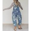 imagechouyatou Womens Vintage FLoral Print Denim Bib Overalls Y2k Boyfriend Baggy Jumpsuit Wide Leg Overall PantsBlue