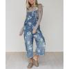 imagechouyatou Womens Vintage FLoral Print Denim Bib Overalls Y2k Boyfriend Baggy Jumpsuit Wide Leg Overall PantsBlue