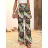 imagechouyatou Womens Vintage Floral Printed Wide Leg Pants Smocked Elastic Waist Beach Palazzo PantsBeige