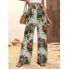 imagechouyatou Womens Vintage Floral Printed Wide Leg Pants Smocked Elastic Waist Beach Palazzo PantsBeige