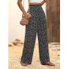 imagechouyatou Womens Vintage Floral Printed Wide Leg Pants Smocked Elastic Waist Beach Palazzo PantsBlack