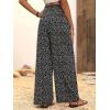 imagechouyatou Womens Vintage Floral Printed Wide Leg Pants Smocked Elastic Waist Beach Palazzo PantsBlack