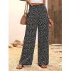 imagechouyatou Womens Vintage Floral Printed Wide Leg Pants Smocked Elastic Waist Beach Palazzo PantsBlack