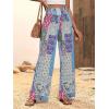 imagechouyatou Womens Vintage Floral Printed Wide Leg Pants Smocked Elastic Waist Beach Palazzo PantsBlue