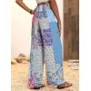 imagechouyatou Womens Vintage Floral Printed Wide Leg Pants Smocked Elastic Waist Beach Palazzo PantsBlue