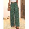 imagechouyatou Womens Vintage Floral Printed Wide Leg Pants Smocked Elastic Waist Beach Palazzo PantsDark Green