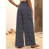 imagechouyatou Womens Vintage Floral Printed Wide Leg Pants Smocked Elastic Waist Beach Palazzo PantsNavy