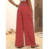 imagechouyatou Womens Vintage Floral Printed Wide Leg Pants Smocked Elastic Waist Beach Palazzo PantsRed