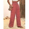 imagechouyatou Womens Vintage Floral Printed Wide Leg Pants Smocked Elastic Waist Beach Palazzo PantsRed