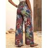 imagechouyatou Womens Vintage Floral Printed Wide Leg Pants Smocked Elastic Waist Beach Palazzo PantsWine Red