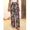 imagechouyatou Womens Vintage Floral Printed Wide Leg Pants Smocked Elastic Waist Beach Palazzo PantsWine Red