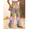 imagechouyatou Womens Vintage Floral Printed Wide Leg Pants Smocked Elastic Waist Beach Palazzo PantsYellow