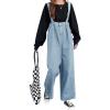 imagechouyatou Women Denim Bib Overalls Adjustable Strap Wide Leg Jean Jumpsuits Loose Fit Romper with PocketsAzure