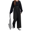 imagechouyatou Women Denim Bib Overalls Adjustable Strap Wide Leg Jean Jumpsuits Loose Fit Romper with PocketsBlack