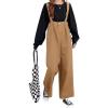imagechouyatou Women Denim Bib Overalls Adjustable Strap Wide Leg Jean Jumpsuits Loose Fit Romper with PocketsBrown