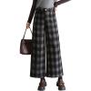 imagechouyatou Women Fall Winter Plaid Wool Culottes Cropped Pants Elastic High Waisted Loose Wide Leg PalazzoBlack
