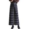 imagechouyatou Women Fall Winter Plaid Wool Culottes Cropped Pants Elastic High Waisted Loose Wide Leg PalazzoBlue