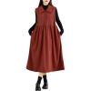 imagechouyatou Womens Babydoll Corduroy Overall Dress Lapel Button Front Ruffle Long Pinafore Jumper DressRed