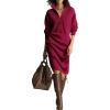 imagechouyatou Womens Fall Ribbed Knit Sweater Dresses Button Up Polo Collar Long Sleeve Knitted Midi Long DressWine Red