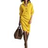 imagechouyatou Womens Fall Ribbed Knit Sweater Dresses Button Up Polo Collar Long Sleeve Knitted Midi Long DressYellow