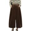 imagechouyatou Womens Vintage Corduroy Wide Leg Cropped Pants High Elastic Waist Baggy Barrel Capri Pants with PocketsBrown