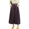 imagechouyatou Womens Vintage Corduroy Wide Leg Cropped Pants High Elastic Waist Baggy Barrel Capri Pants with PocketsPurple